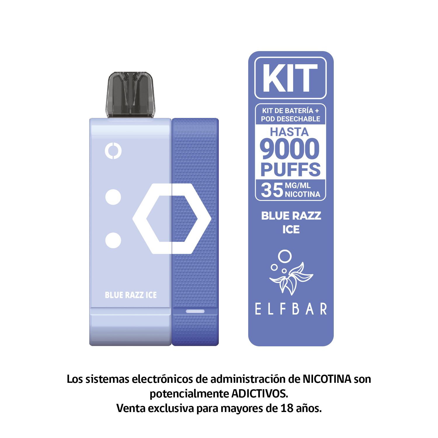 DESECHABLE ELFBAR - BLUE RAZZ ICE KIT - 9.000 PUFF